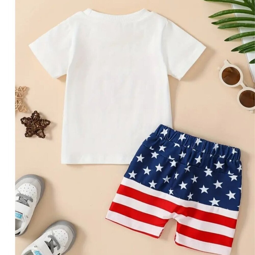 2 piece Baby Boys "All American Dude"  T-shirt and Shorts Set for Independence D - Picture 2 of 5